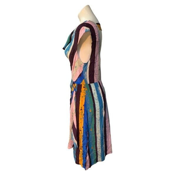 Tracy Reese Silk Watercolor Draped Sheath Dress Stripes Size 10 - Picture 4 of 9